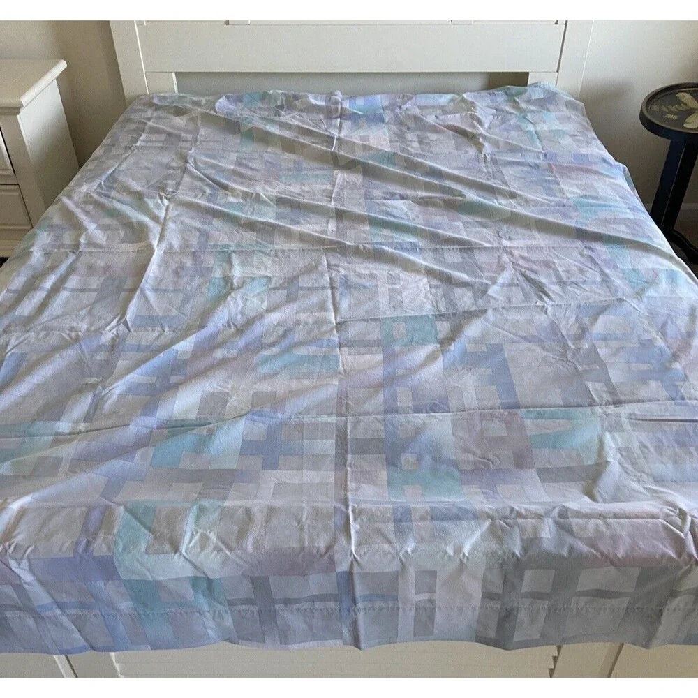 Wamsutta Super Percale Plus City Lights Blue Lavender Twin Flat Sheet Vtg 80's